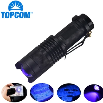 TopCom 365nm ve 395nm UV el feneri Mini cep 3w LED UV ışık su geçirmez Zumlanabilir ultraviyole el feneri Pet idrar Dedektörü