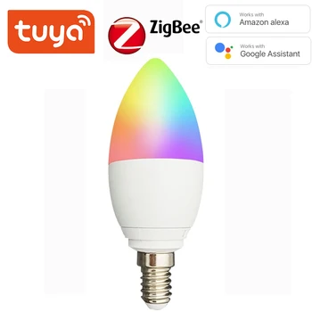 Tuya Zigbee 3.0 Akıllı Mum Ampul Alexa Google Ev Ses Kontrolü İle RGBCW 5W LED Lamba Kısılabilir Akıllı Ev Gece Işıkları Ampul