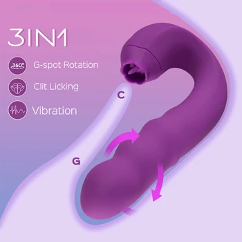 Vajinal Titreşimli Stimülatör Yapay Penis Kadınlar için Seks Oyuncakları Klitoral Yalama Dönen G Noktası Vibratör 3 İn 1 Penis Dil Pussy Seksi