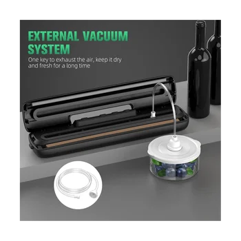 Vakum Makinesi Gıda Vakum Otomatik Hava Sızdırmazlık Sistemi Gıda Depolama İçin kuru ve ıslak Mühür Torbaları kiti siyah, ABD Plug
