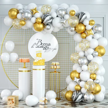 Vintage Beyaz Gümüş Altın Lateks Dört Köşeli Yıldız Balon Garland Kemer Kiti Doğum Günü Partisi Bebek Duş Düğün Süslemeleri