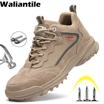 Waliantile Yalıtımlı Güvenlik ayakkabıları Erkekler İçin Nefes Yıkılmaz İnşaat iş ayakkabısı Erkek Anti-smashing Güvenlik Sneakers