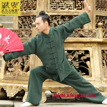 Wudang erkek El Yapımı Keten Tai Chi Üniforma Wushu Kung Fu Shaolin Eğitim Takım Elbise Çin Tarzı ceket + pantolon