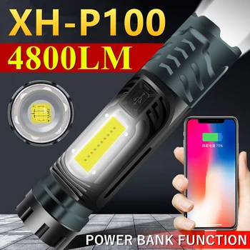 XHP100 + COB Yüksek Güç LED el feneri USB Şarj Zumlanabilir Avcılık flaş ışığı XHP90/XHP70 / XHP50 Kendini savunma Taktik Meşale