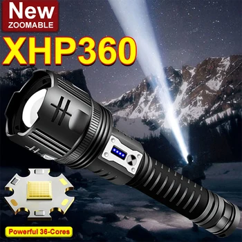 XHP360 ışık LED el feneri süper şarjlı ekran yüksek dereceli el feneri Büyük diyafram açık 5000LM IPX4 su geçirmez kamp