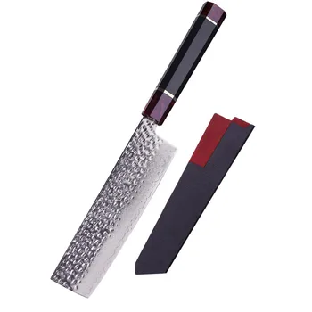 XSG Şam Japon Nakiri Bıçak 9Cr18Mov Çelik Mutfak Dilimleme Bıçağı El Yapımı Dövme Şef Et Cleaver Sekizgen Reçine Kolu