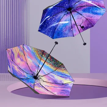 Yaratıcı Astral Şemsiye Çift Güneş Koruyucu Ters Şemsiye Kadın Katlanır Yağmur Şemsiye Anti-Uv Yağmur Geçirmez Güneş Koruma Şemsiye