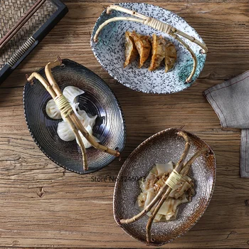 Yaratıcı Japon seramik tabak suşi dükkanı otel sofra takımı seti tabaklar taşınabilir bambu asılı plaka meyve sepeti yemek tabakları