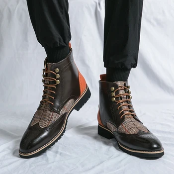 Yarım çizmeler Erkekler için Kahverengi İş Yuvarlak Ayak Dantel-up Pu Erkek Botları Ücretsiz Kargo Boyutu 38-46 erkek ayakkabısı
