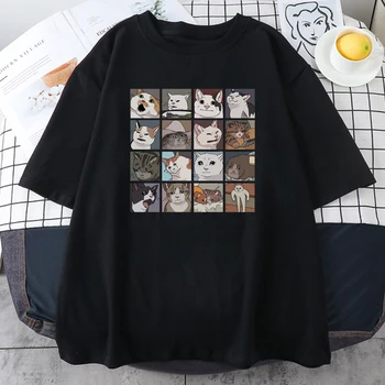 Yaz Erkek Kadın T-Shirt %100 % Pamuk Büyük Boy Kedi Japon Rahat Gevşek Üstleri Tee Eğlence Harajuku Baskı Giyim Ücretsiz Kargo