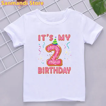 Yeni 2th-10th doğum günü hediyesi Grafik Tshirt Kızlar için Çörek Taç T Shirt Çocuk Giysileri Yaz Kawaii Çocuk Giyim T-Shirt