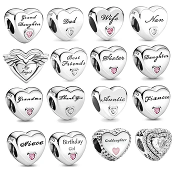 Yeni 925 Ayar Gümüş Kanatları Kalp Charms Boncuk Parlaklık Baba Eşi En İyi Arkadaşı DIY Fit Orijinal Pandora Bilezik Takı Yapımı