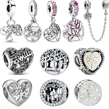 Yeni Aile Ağacı Sonsuz Kalp Kolye Moda Romantik Boncuk Fit Orijinal Pandora Takılar Gümüş Renk Bilezik DIY Takı Hediye