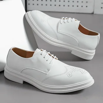 Yeni Beyefendi Beyaz Sosyal Derby Ayakkabı Moda Deri erkek Elbise Ayakkabı Dantel-up Rahat Iş Resmi ayakkabı Erkekler zapatos derby