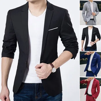 Yeni erkek Casual Slim Fit Resmi Bir Düğme Takım Elbise Blazer Ceket Ceket Tops Moda Ofis Blazer Ceket Uzun Kollu Cepler Üst
