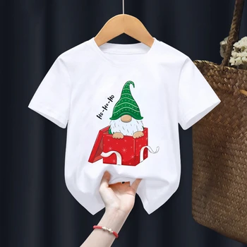 Yeni Merry Christmas Karikatür Baskı beyaz T-shirt Çocuk Kawaii Bebek Sevimli Üstleri Tee Bebek Kız Erkek Mevcut Giysileri Komik Santa