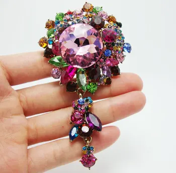Yeni Moda Charm Sanat Tarzı Yuvarlak Damlacıkları Broş Pin Kolye Renkli Rhinestone Kristal