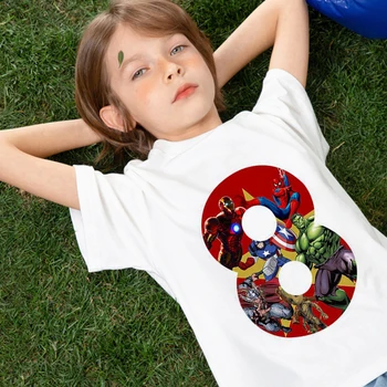 Yeni yazlık t-shirt Marvel Örümcek Adam Doğum Günü Numaraları Erkek Komik Pamuk Hulk Giysileri Kısa Kollu Üstleri Bebek Kazak Çocuklar Tee Rahat
