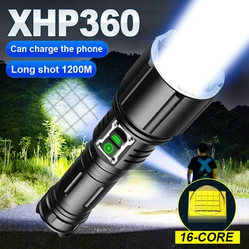 YENİ XHP360 Süper Yüksek Güç LED el fenerleri Yakınlaştırma Şarj Edilebilir USB Torch Taktik 6 Modları Su Geçirmez 18650 El Feneri