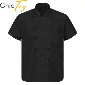 Yetişkinler Unisex Şef Gömlek Kadın Erkek Restoran İş Gömlek Üniforma Standı Yaka şef Ceket Kantin Otel Aşçı Yemek Servisi Ceket