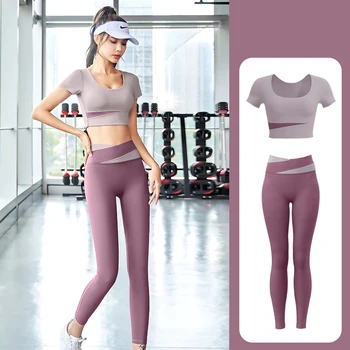 Yoga Setleri Kadın Spor Giyim Spor Takım Elbise Şort Kırpma Üst 2 Parça Set Koşu Spor Egzersiz Kıyafet Spor Giyim