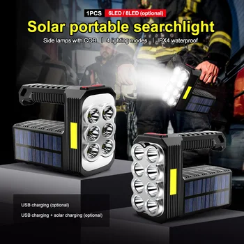 Yüksek güç led el fenerleri Güneş Şarj Edilebilir Güçlü El Feneri Ultra Parlak Açık Çok fonksiyonlu Taşınabilir Meşale Projektör