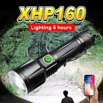 Yüksek Güçlü XHP160 LED el feneri Ultra parlak şarj edilebilir flaş ışığı teleskopik Yakınlaştırma Torch 18650 balıkçılık kamp lambası