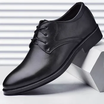 Zapatos Hombre Yeni Erkek deri ayakkabı 2023 Bahar Klasik İş Elbise erkek ayakkabısı Çok Yönlü Lace Up Casual Ayakkabı Sosyal Ayakkabı Erkek