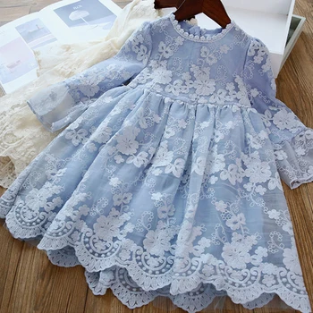 Zarif Çiçek Kız Elbise Düğün Parti Prenses Elbise Rahat Çocuk Giysileri Dantel Uzun Kollu Elbise çocuk Vestidos 3-8T
