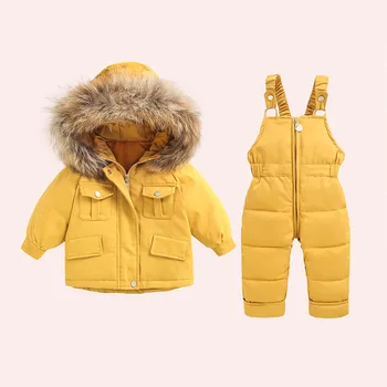 Çocuk Aşağı giyim setleri Bebek Kız Erkek Çocuklar Kalınlaşmak Sıcak Kapüşonlu Ceket Seti Yeni Kış Giyim Bebek Çocuk Giysileri