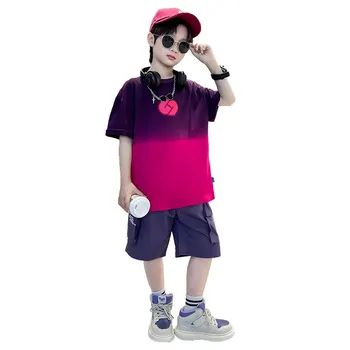 Çocuk Giyim Seti Genç Erkekler İçin Kore Üstleri ve Şort 2 ADET Kısa Kollu Pamuklu Kostüm Eşofman Kıyafetler Takım Elbise 2023 Yaz 10 12Y