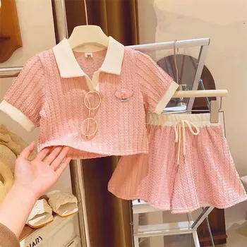 Çocuk giyim Seti Yaz Yeni Kız İnce kısa kollu tişört Şort İki Parçalı Moda Bebek giyim seti
