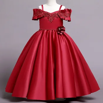 Çocuk Kız Akşam Elbise Uzun Parti Törenlerinde için 4 6 8 12 Yıl Çocuklar Kokteyl Düğün Lüks doğum günü elbiseleri Beyaz Kırmızı Pembe Frocks
