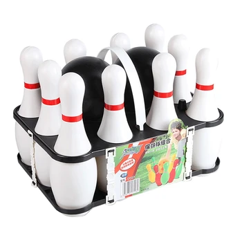 Çocuklar ve Yetişkinler için 1 Set Bowling Seti Aile Çocukları ve Yetişkinler için 10 İğneli 2 Top Arka Bahçe Skittles