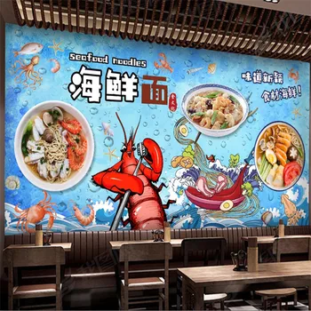 Özel El-boyalı Deniz Şehriye duvar kağıdı 3D Deniz Ürünleri Dükkanı Restoran Snack Bar Endüstriyel Dekor Arka Plan Duvar Kağıdı