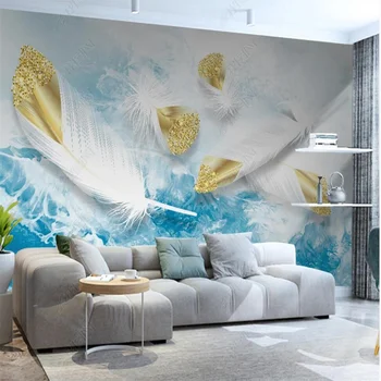 Özel Fotoğraf Duvar Kağıdı İskandinav Modern Soyut Altın Tüy 3D Duvar Kağıtları Ev Dekor Duvar yatak odası dekoru Papel De Parede 3D