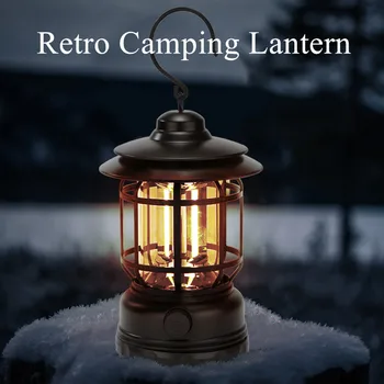 Şarj edilebilir Kamp Taşınabilir Retro Fener Vintage çadır ışığı El Feneri Kademesiz Karartma Seyahat Dış Aydınlatma ekipmanları