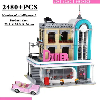 Şehir Yemeği Restoran Sokak Görünümü Modeli 15037 Moc Blokları 2480 Adet ile Uyumlu 10260 Çocuk Oyuncakları Yılbaşı Hediyeleri