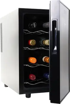 Şişe Şarap Soğutucu, Siyah, Termoelektrik Şarap Dolabı, 0.8 cu. ft. (23L), Bağımsız Şarap Mahzeni, Kırmızı, Beyaz ve Işıltılı Galibiyet